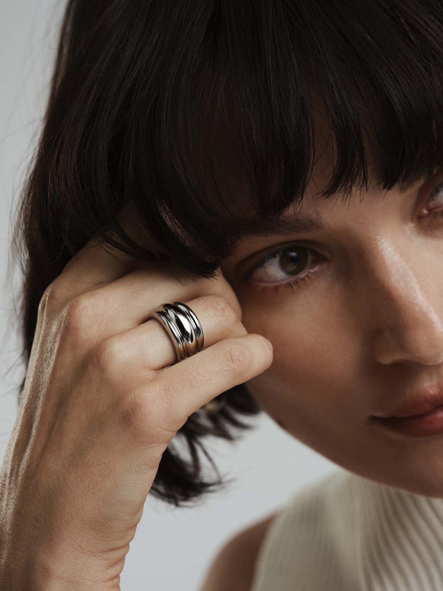 Deco Ribbed Silver Ring