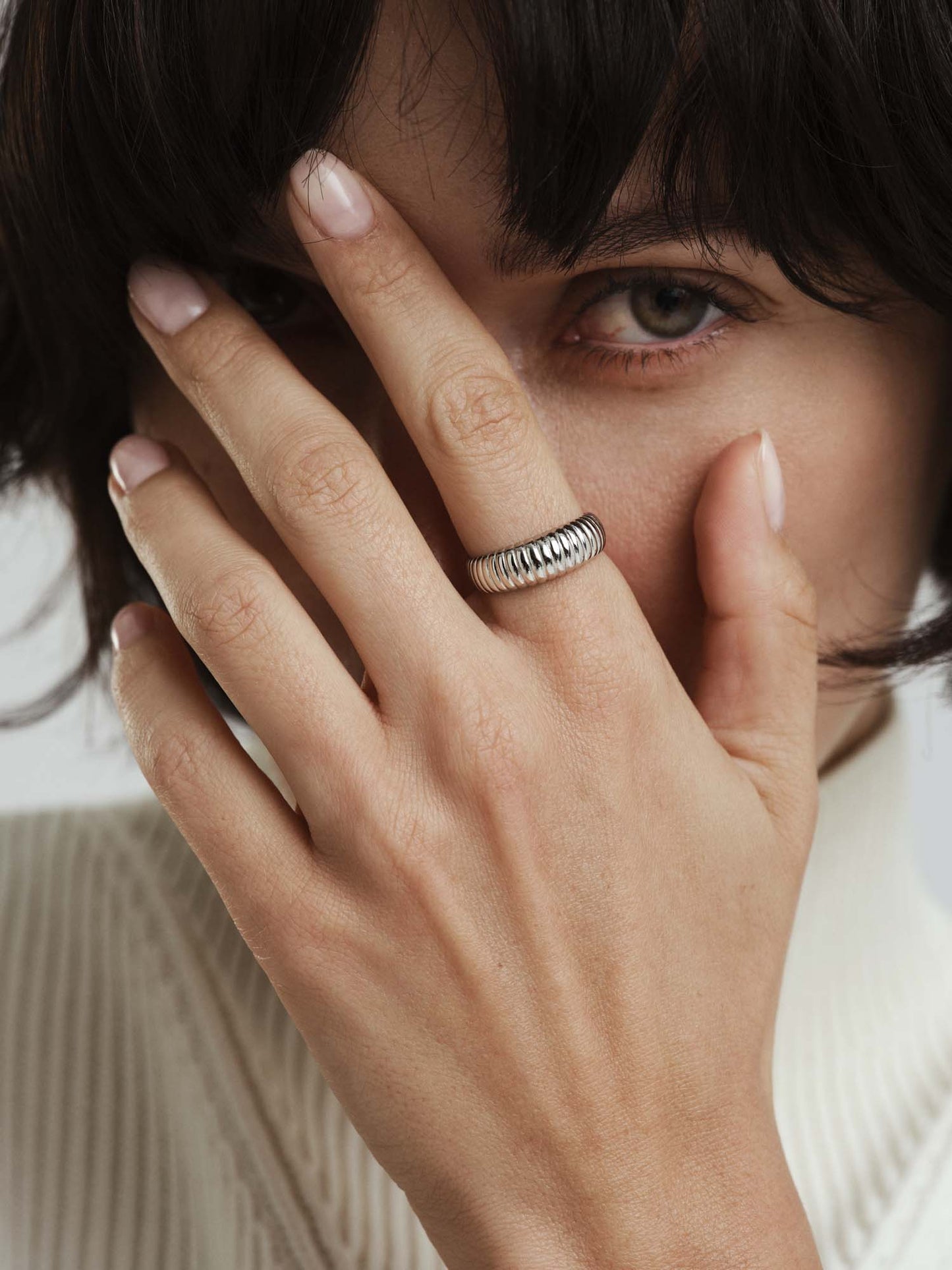 Retro Ribbed Silver Ring