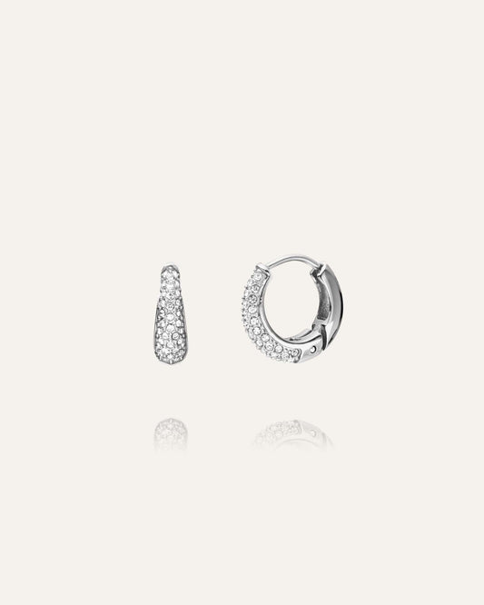 Pavé precious small silver hoops